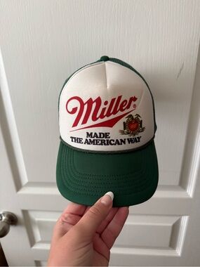 Miller Trucker Hat in White and Forest Green